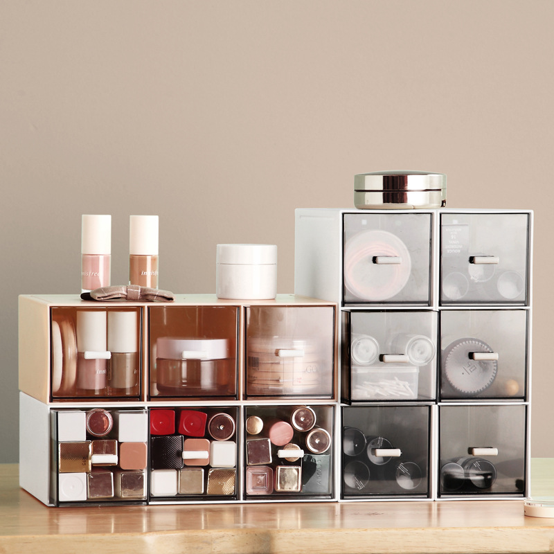 Patchwork caja de almacenamiento cajón de escritorio caja de cosméticos de plástico compartimento grande lápiz labial engrosada superposición caja de almacenamiento simple