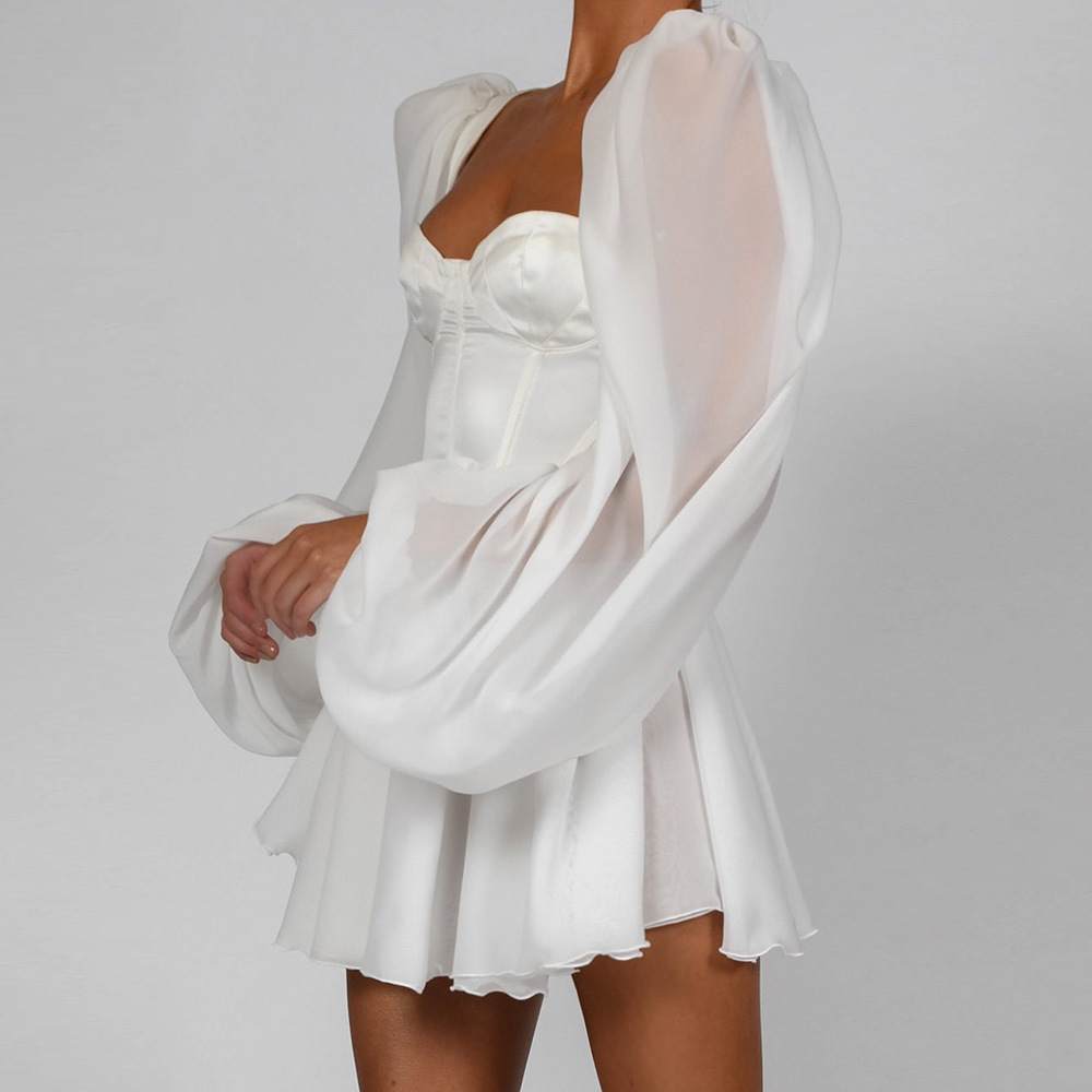 Popular Women Clothing Lantern Sleeve Ol Elegant Slim Sexy Chiffon Dress in Dresses