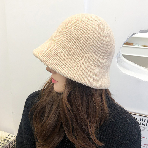 Autumn and winter warm hat women's chenille fisherman hat Korean version versatile casual knitted bucket hat Japanese simple basin hat