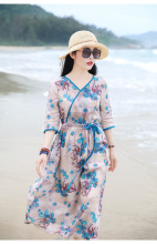 梦霞原创2020夏新款旅行文艺旅行棉麻印花连衣裙袍