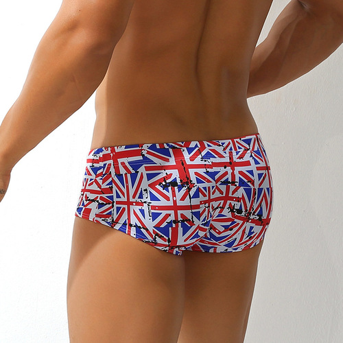 Cross-border new men's boxer swimming trunks, sexy printed cups, trendy anti-exposure large size swimming trunks, foreign trade wholesale