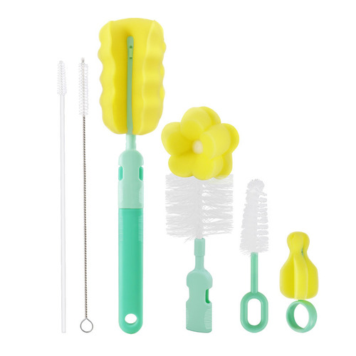 Baby bottle brush, nipple brush, straw brush, cleaning brush, sponge set, 360-degree rotating brush for baby bottles