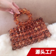纯手工串珠包透明珠四方包咖啡琥珀珠手提包ins仙串珠都市简约