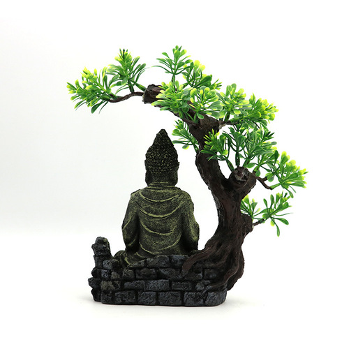 Fish tank Feng shui landscaping Zen realm ancient Buddha statue series aquarium resin decorated rockery stone statue landscaping under the bodhi tree