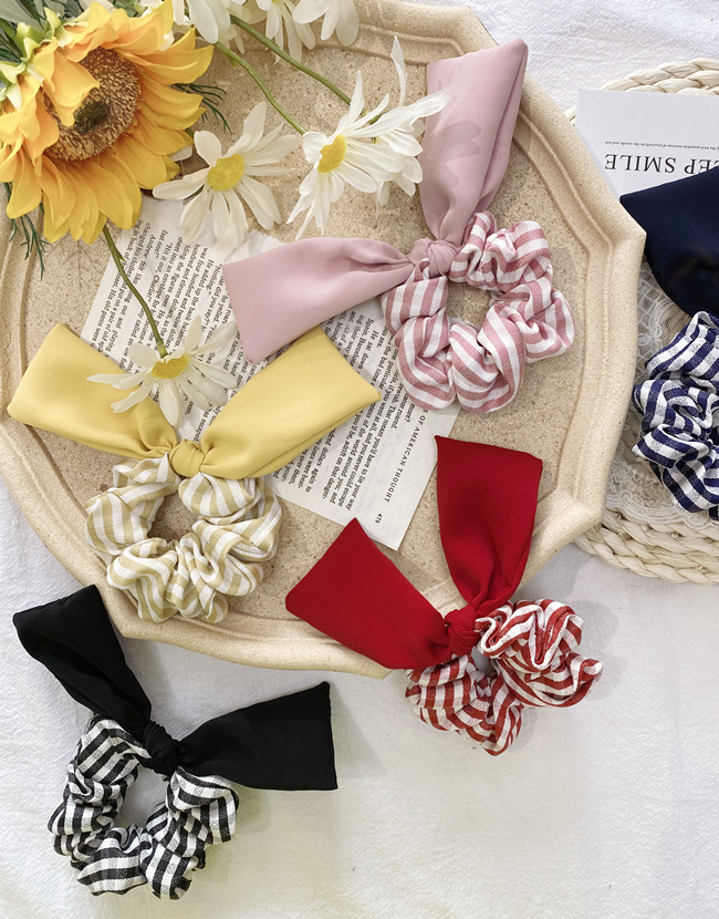 Hair Ring New Plaid Color Cloth Pig Fat Bow Hair Rope Headdress Scrunchies Wholesale display picture 11