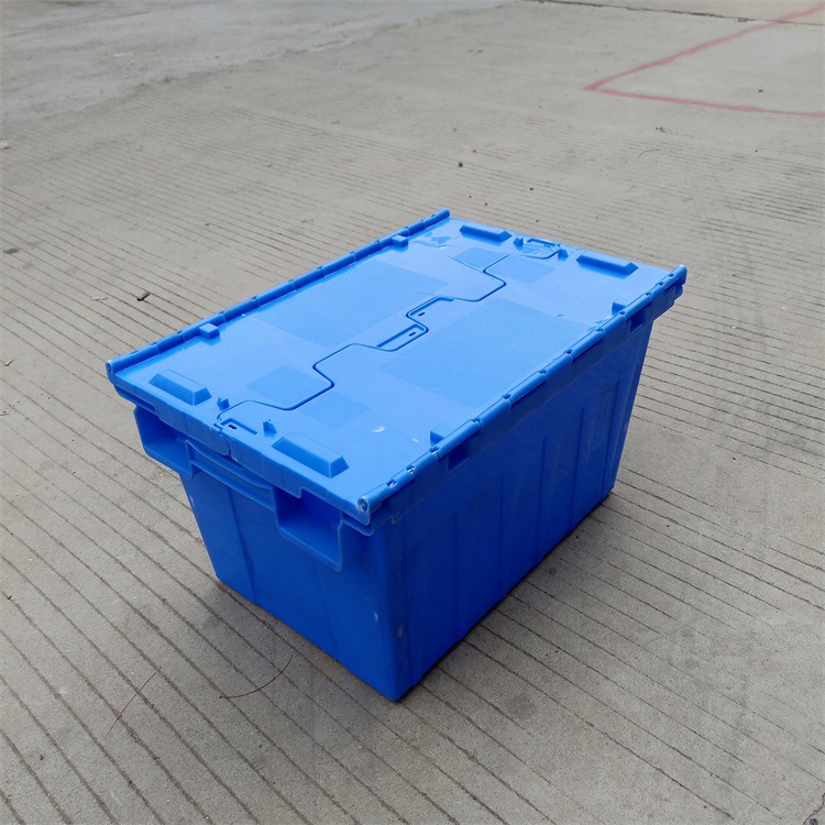 防尘物流箱连盖斜插式塑料箱 批发蓝色塑料周转箱带盖 超市运输箱