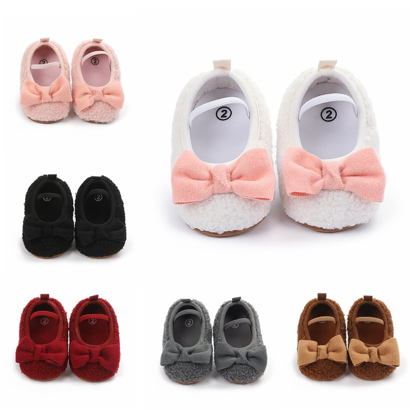 0-1 years old Spring and Autumn Bowknot Wool Fleece Baby Shoes Baby Shoes Toddler Shoes One Piece Shipping 