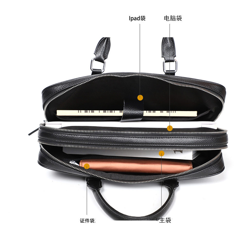 Túi xách tay nam công sở da bò lớp đầu kiểu ngang dung tích lớn 38×29,5×9 cm — Màu đen chi tiết 6