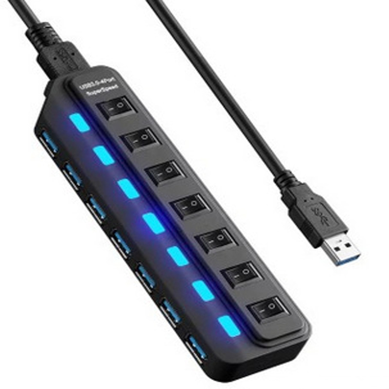 USB3.0HUB2.0集线器7口分线器独立开关USB3.0分线器电脑USB扩展器