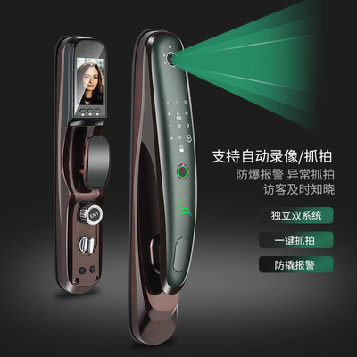 全自动远程监控指纹锁可视家用防盗门抓拍报警密码电子联网门锁|ru