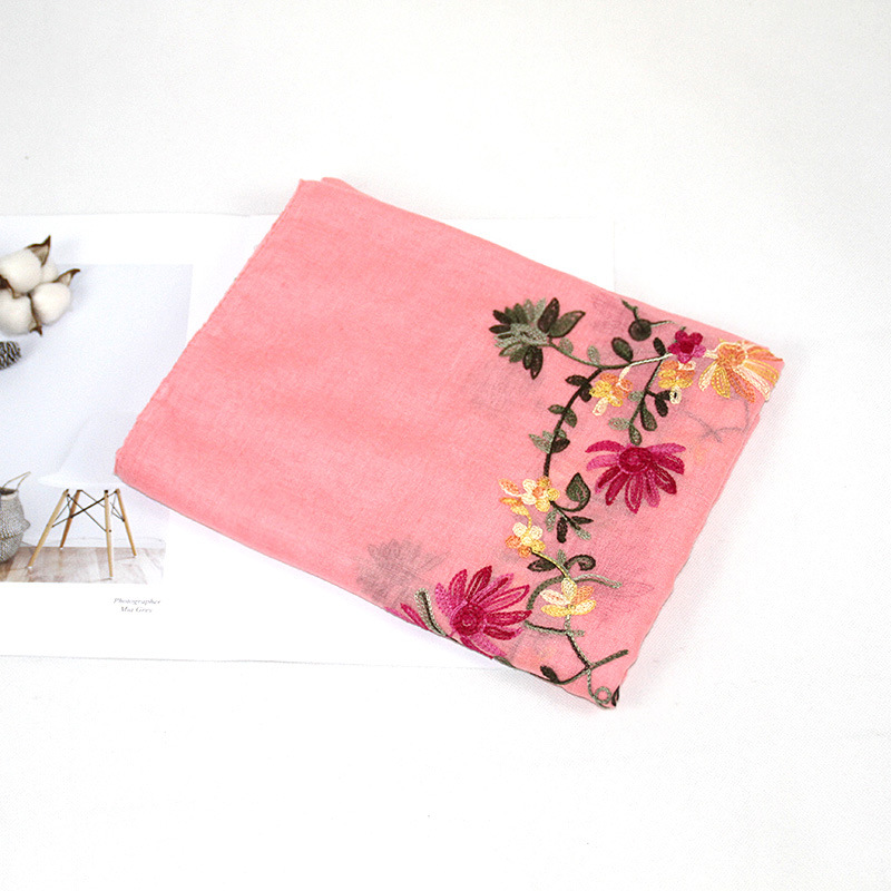 Bohemio bordado de algodón y lino de La Flor bufanda de las mujeres de Nepal viajes estilo étnico bordado bufanda chal