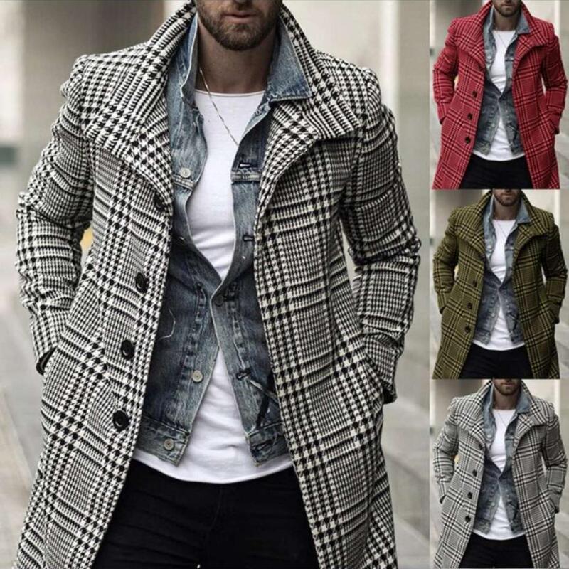 Cross-Border Supply of European and American Export New Fashion Trendy Lapel Single-Breasted Plaid Mid-Length Windbreaker Jacket in Stock