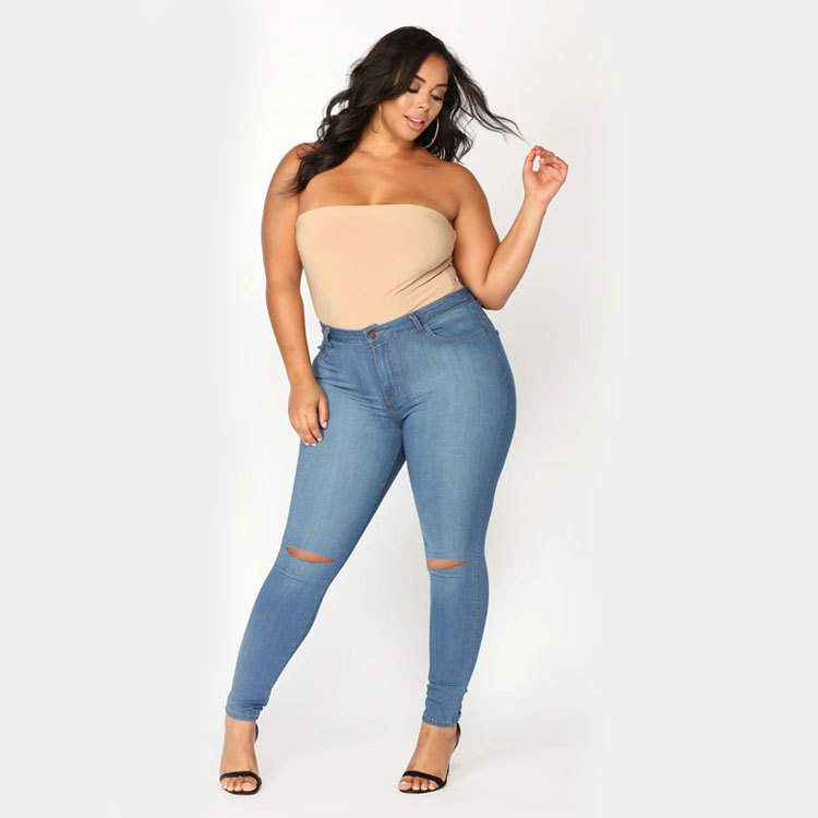 plus size high waist slim high-stretch ripped jeans NSWL133462