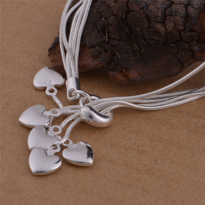 Silver Plated Heart Tassel Necklace And Bracelet Jewellery Set_voghion.com