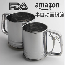 不锈钢面粉筛 手持面粉筛杯 DIY烘焙工具双层大号手压滤粉器筛子