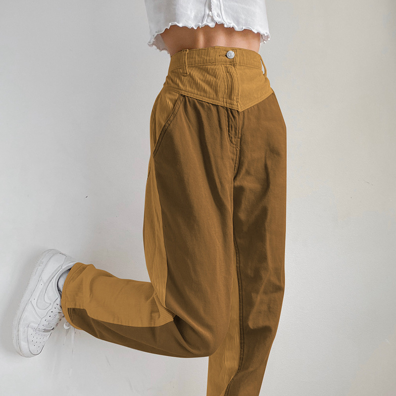 women s corduroy stitching contrast color straight leg pants NSLQ12047