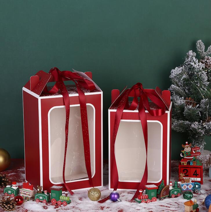 En stock Bolsa de regalo de Navidad bolso de la ventana Nochebuena Apple embalaje caja de cartón regalo de mano caja de dulces bolsa de regalo