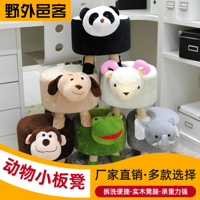 originality Cartoon Fabric art solid wood stool children Plush Wooden bench a living room Chairs &amp; Stools household baby Shoe changing stool
