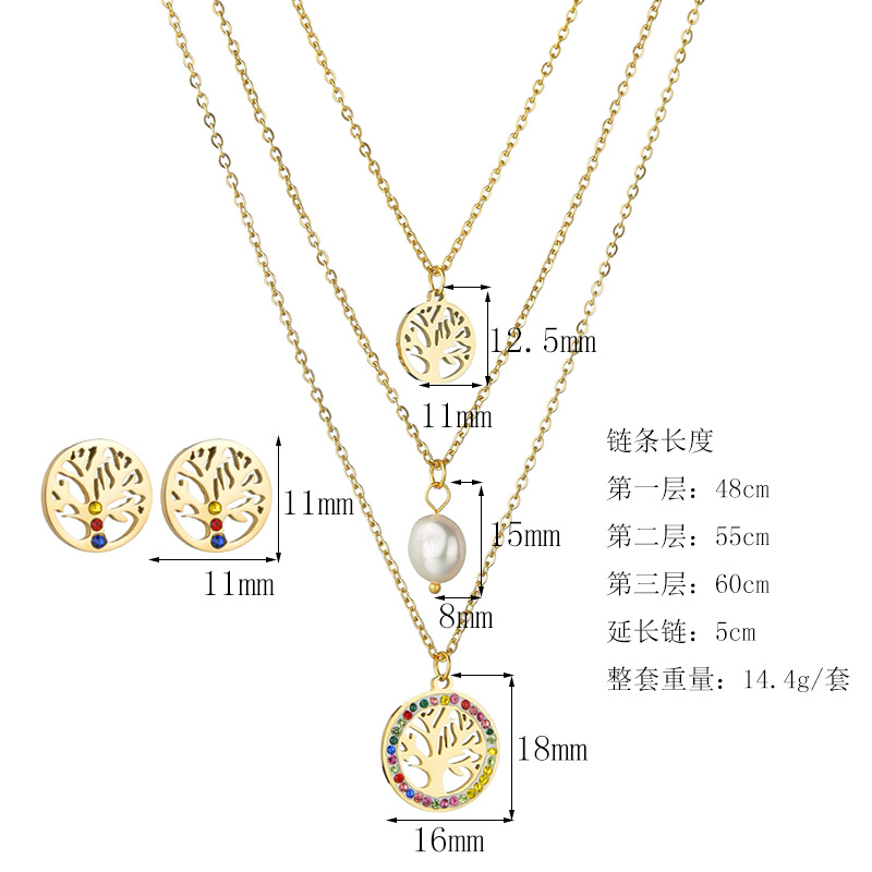 Tree Of Life Earrings Stainless Steel Necklace Set display picture 2