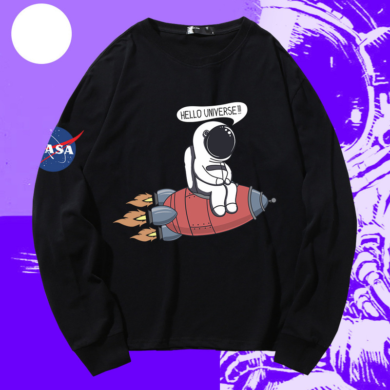 nasa fashion brand loose off-shoulder long sleeve T-shirt autumn and winter cotton round neck bottoming shirt top