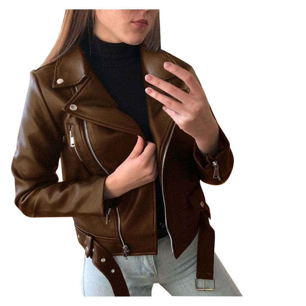 Women's Clothing Leather jacket women's 2024 new top autumn short spring PU motorcycle jacket slimming slim winter leather jacket_voghion.com