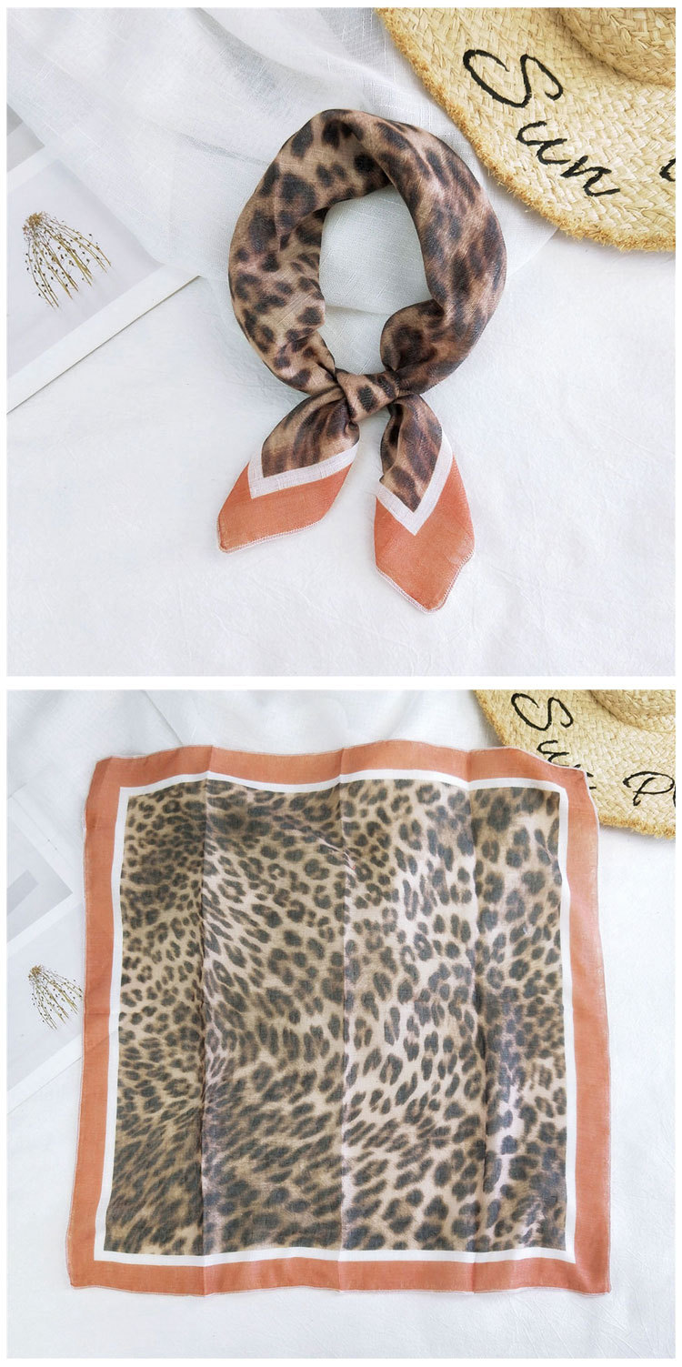 Fashion Leopard Print Cotton Linen Small Square Silk Scarf Wholesale display picture 1