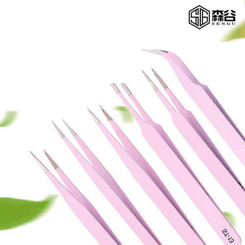 Maca powder 1.0mm thick ST.ESD anti-static tweezers pointed elbow non-magnetic disassembly tool bird's nest clip