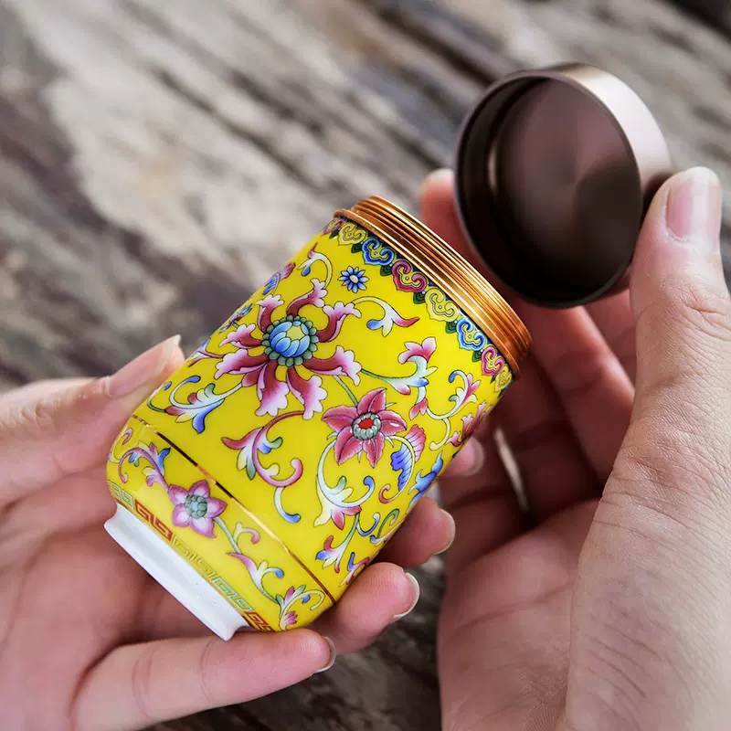 珐琅彩陶瓷茶叶罐青花瓷密封储藏罐普洱茶饼收纳盒红茶罐锡罐食品