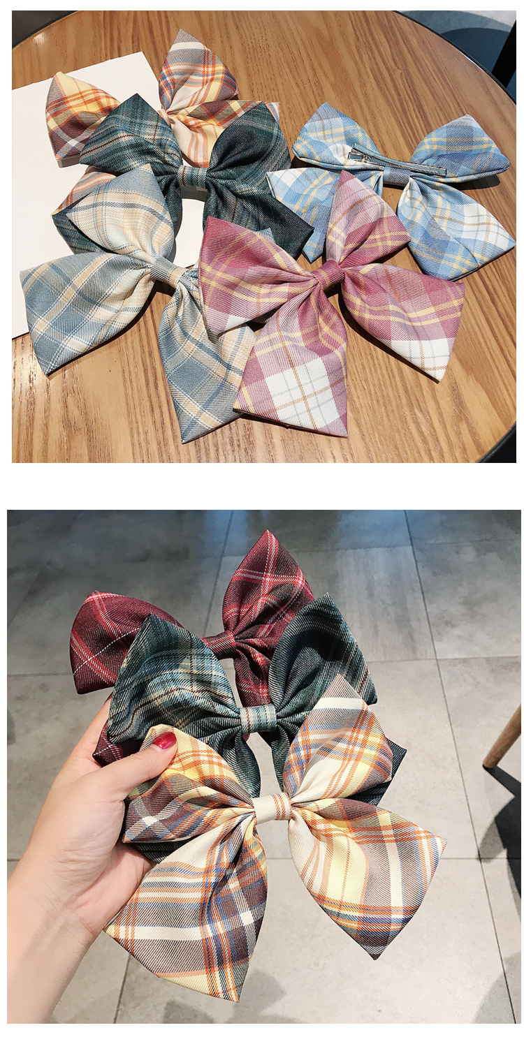 Girl Plaid Bow Hairpin Korean Super Fairy Uniform Back Head Clip Headdress Wholesale Nihaojewelry display picture 6