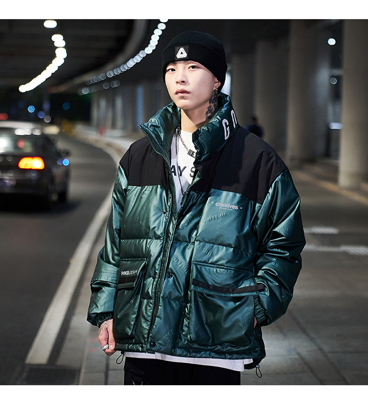 Vêtements pour hommes hiver nouvelle veste pour hommes marque tendance ample grande poche imprimée veste en coton de soie_voghion.com