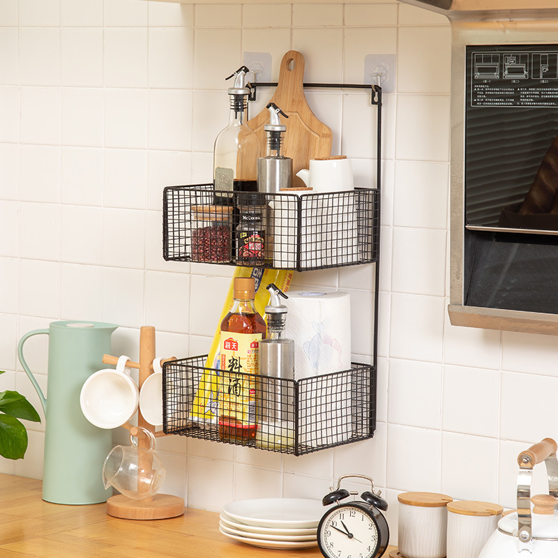 Estante de almacenamiento de pared directo de fábrica baño artículos de tocador sin ponche cocina condimento estante de almacenamiento de hierro multifuncional