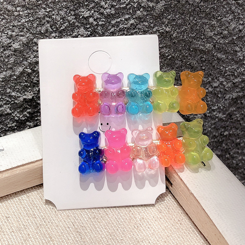 Korea New Cute Cartoon Color Clip Childlike Bear Hairpin Girl Sweet Side Clip  Wholesale display picture 5