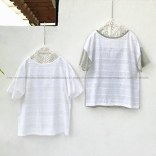 日本潮牌 拼接鏤空刺綉點點格 純棉短袖T恤 2色