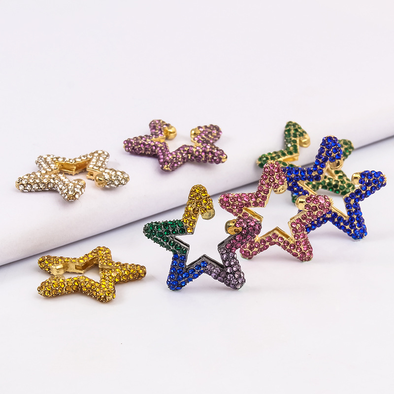 Fashion Rainbow Color Rhinestone Star Stud Earrings display picture 1