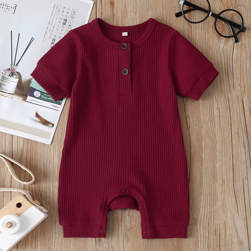 2021 New Multicolor Fashion Baby Solid Color Summer Short-sleeved Romper display picture 13