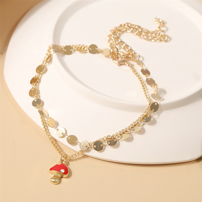 Bohemian Metal Cute Mushroom Multilayer Anklet display picture 2