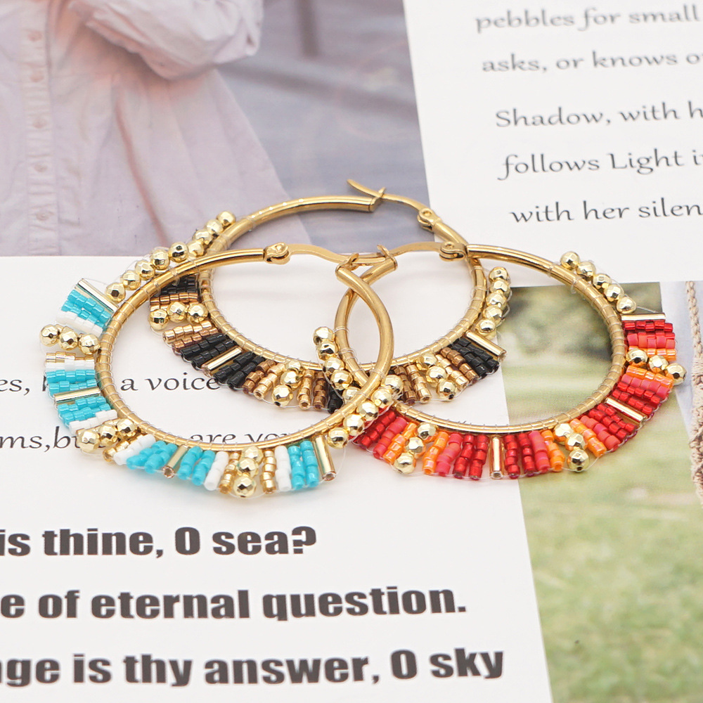 New Miyuki Rice Beads Hand-woven Bohemian Rainbow Big Earrings display picture 6