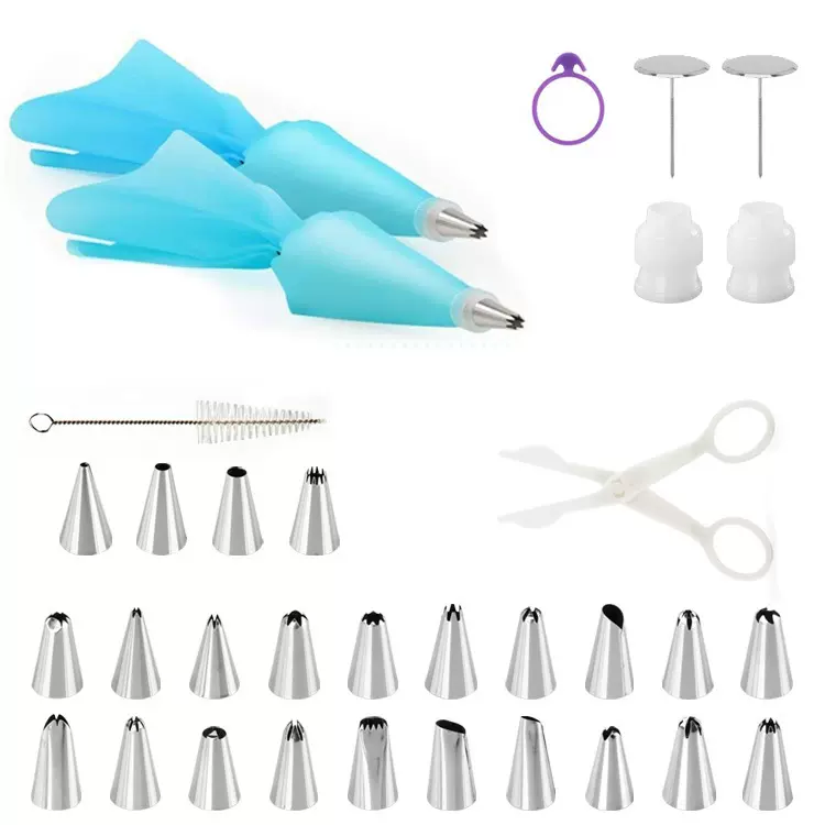 现货裱花嘴34件套装不锈钢裱花工具带转换器裱花钉奶油袋烘焙工具