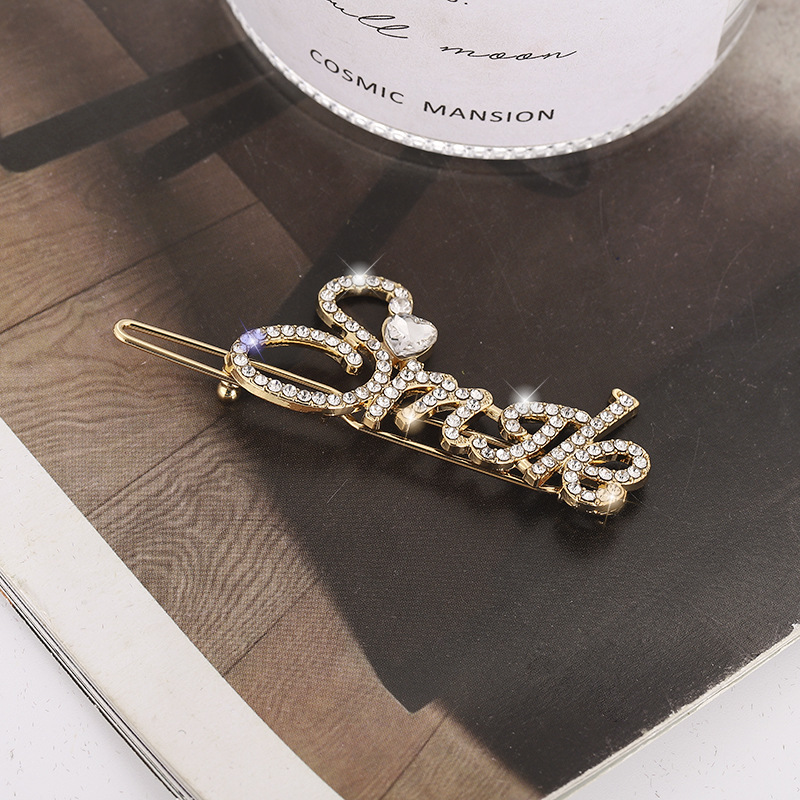 Corea del Sur Dongdaemun popular carta horquilla luz lujo rhinestone perla accesorios para el cabello aleación sonrisa Internet celebridad horquilla al por mayor