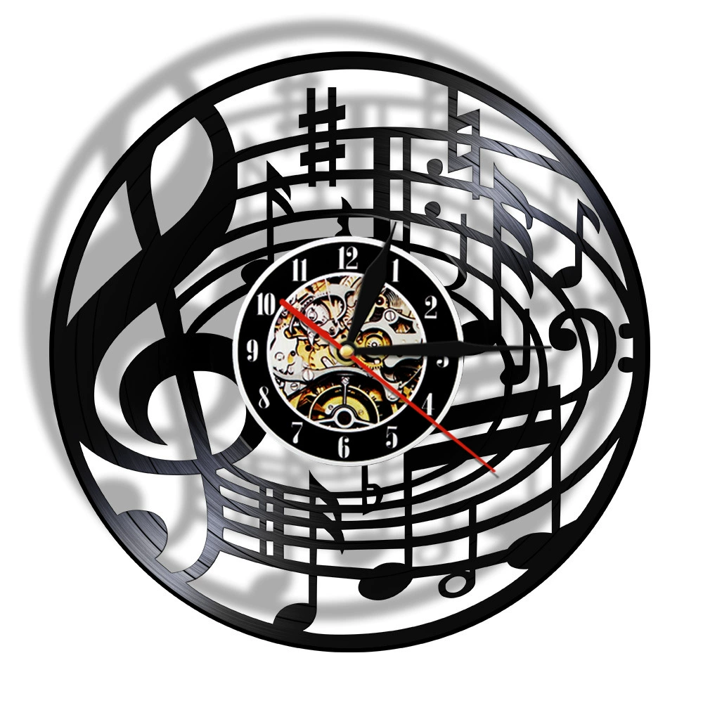 Rock music party notes symbolectic ethylene black glue record clock scanning silent wall clock decoration gift