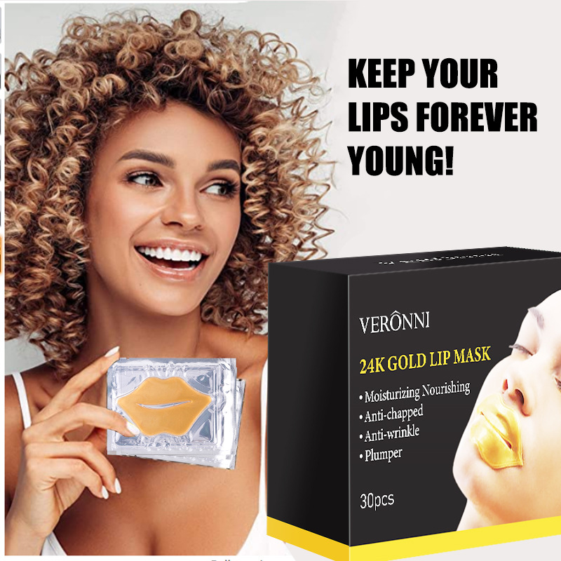 Gold 24K Collagen Lip Mask Crystal Lip Mask Lip Mask Moisturizing Lip Pattern 30 pieces/box
