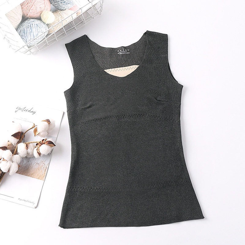 Otoño e Invierno de la calefacción de terciopelo forrado de lana térmica Chaleco de las mujeres sin costuras de doble capa delgada bottoming ropa interior más tamaño térmica Chaleco de las mujeres