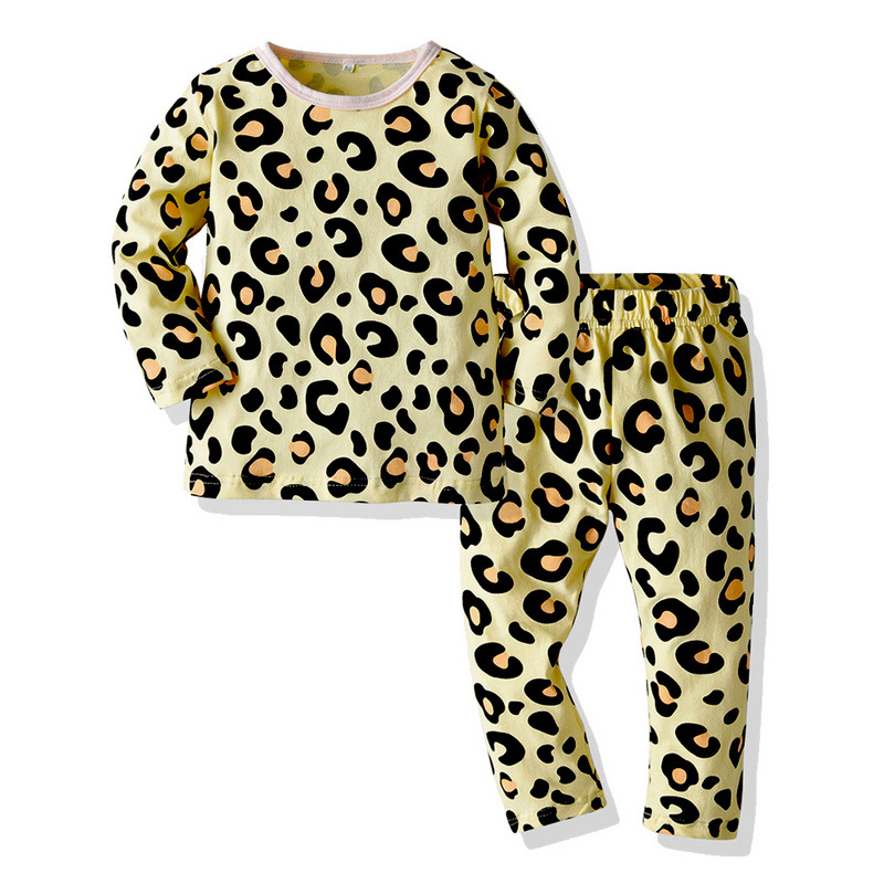 Junge Herbst Winter Leopardenmuster Pyjamas Nachtwäsche 2 Stk