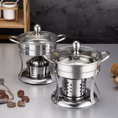 不锈钢外卖小火锅 户外单人火锅锅 固体液体酒精炉 煮汤助涮肉锅|ms