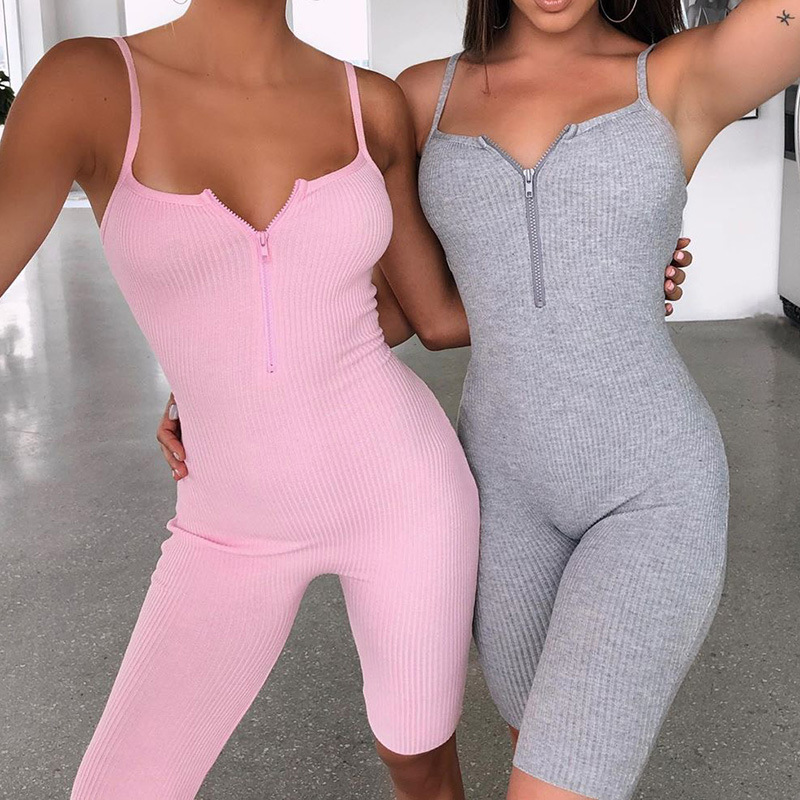 Fashion Jumpsuits Solid Color Women's Zipper Sexy Halter Bodysuit display picture 1