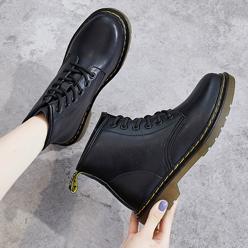 8‑eye Martin ankle boots, flat thick sole, British street style, sizes 33–40
