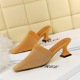 9833-2 Korean fashion daily slacker slipper thick heel high heel wool horizontal bar hollow small square head slipper