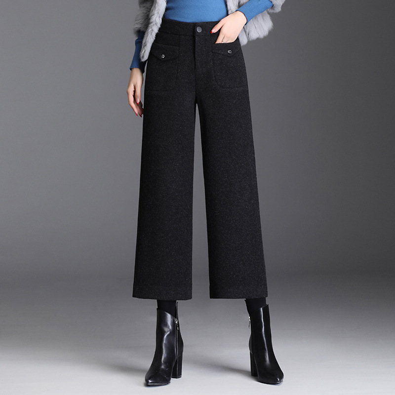 Woolen Wide-Leg Pants for Women, Autumn and Winter 2025 New Style, High-Waisted, Seven-Quarter Length, Drapey Woolen Pants, Loose Fit, Slimming Straight-Leg Pants