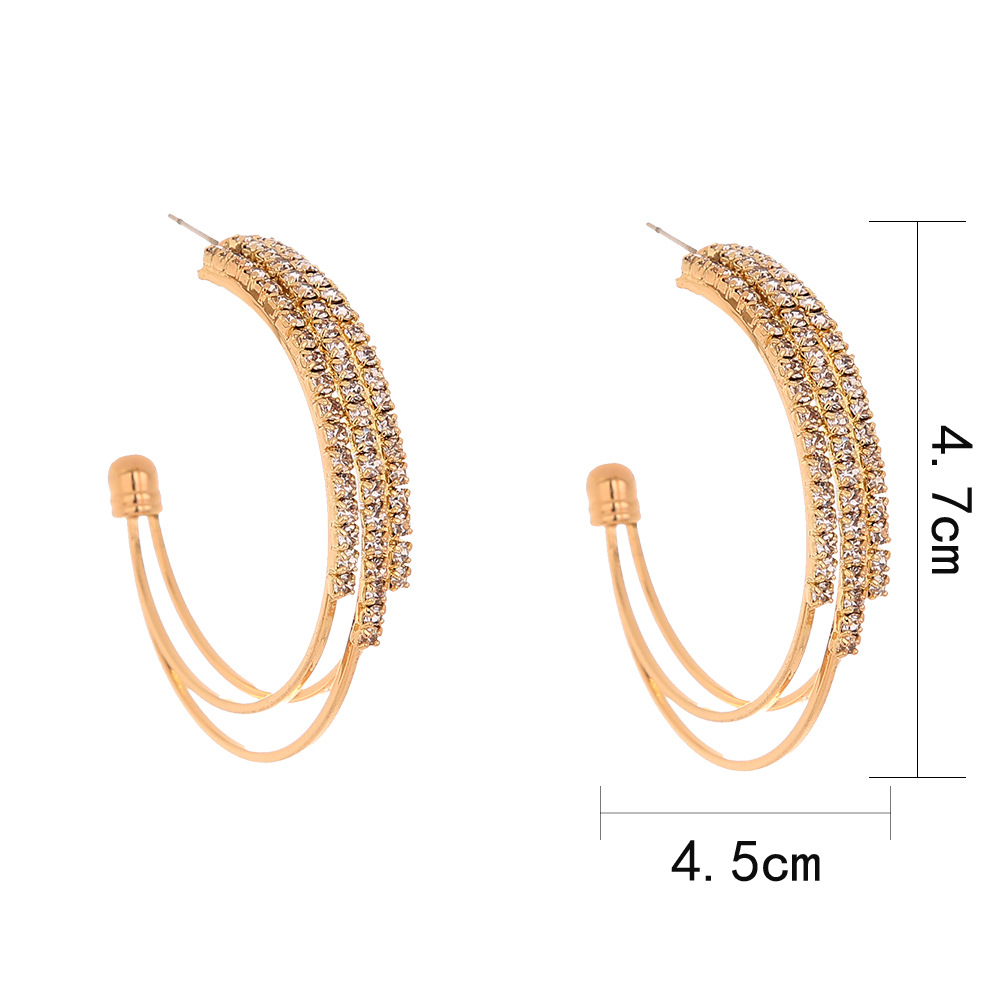 Cshaped earrings Korean multilayer diamond earrings semicircular earringspicture2
