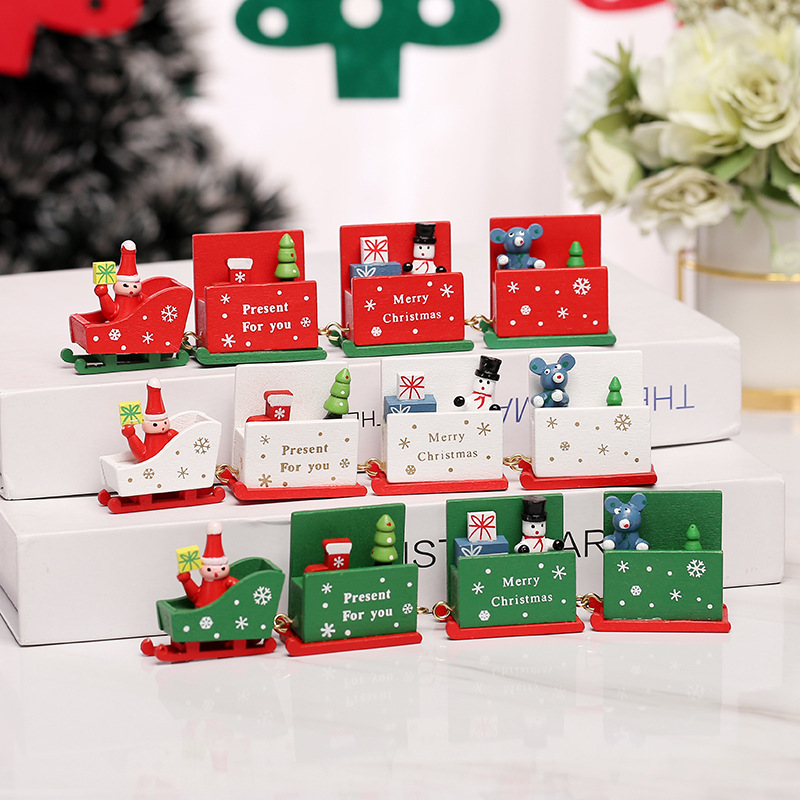 Christmas Cute Pastoral Christmas Tree Train Snowman Wood Indoor Party Festival Ornaments display picture 15